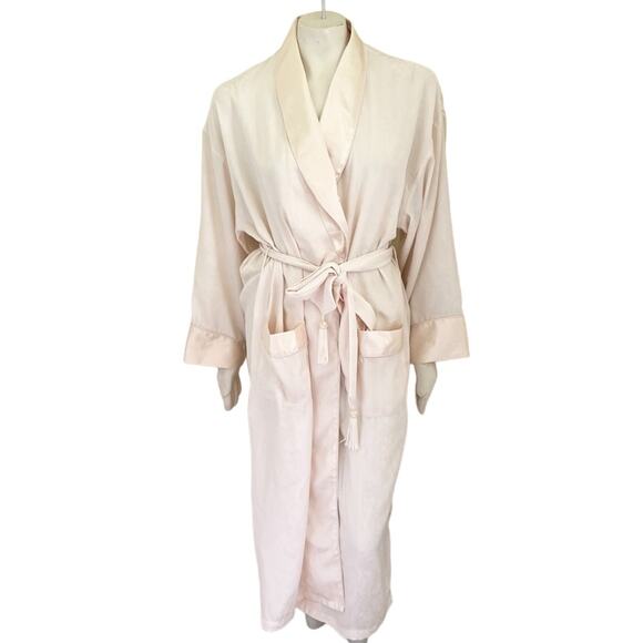 VTG VICTORIA'S SECRET Gold Label Satin Trim Floral Jacquard Kimono Robe SZ L - Picture 1 of 9